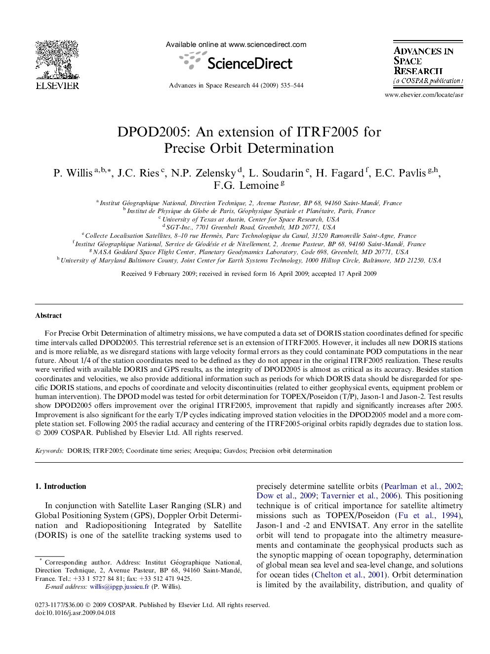 DPOD2005: An extension of ITRF2005 for Precise Orbit Determination