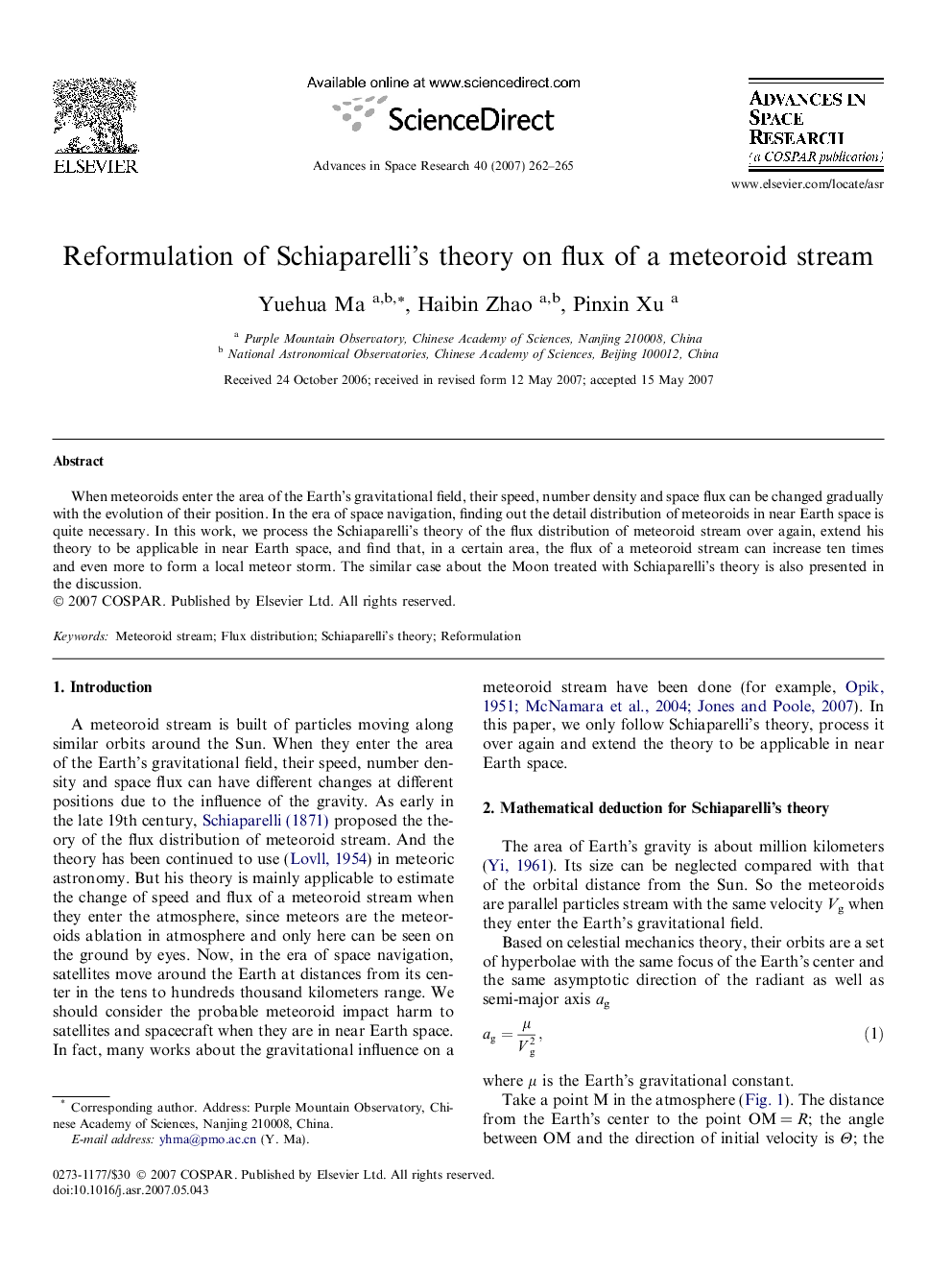 Reformulation of Schiaparelli's theory on flux of a meteoroid stream