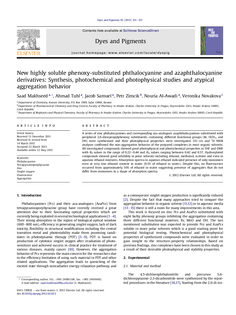 New highly soluble phenoxy-substituted phthalocyanine and azaphthalocyanine derivatives: Synthesis, photochemical and photophysical studies and atypical aggregation behavior