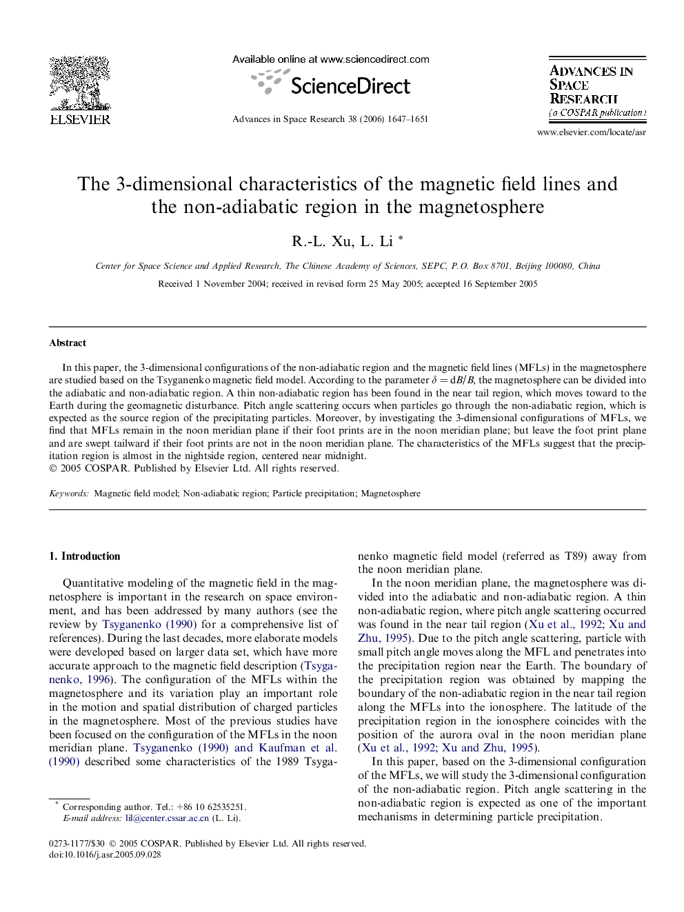 The 3-dimensional characteristics of the magnetic field lines and the non-adiabatic region in the magnetosphere