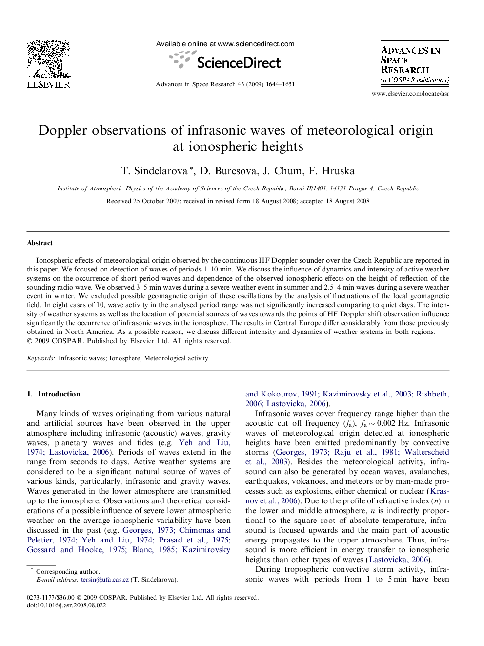 Doppler observations of infrasonic waves of meteorological origin at ionospheric heights