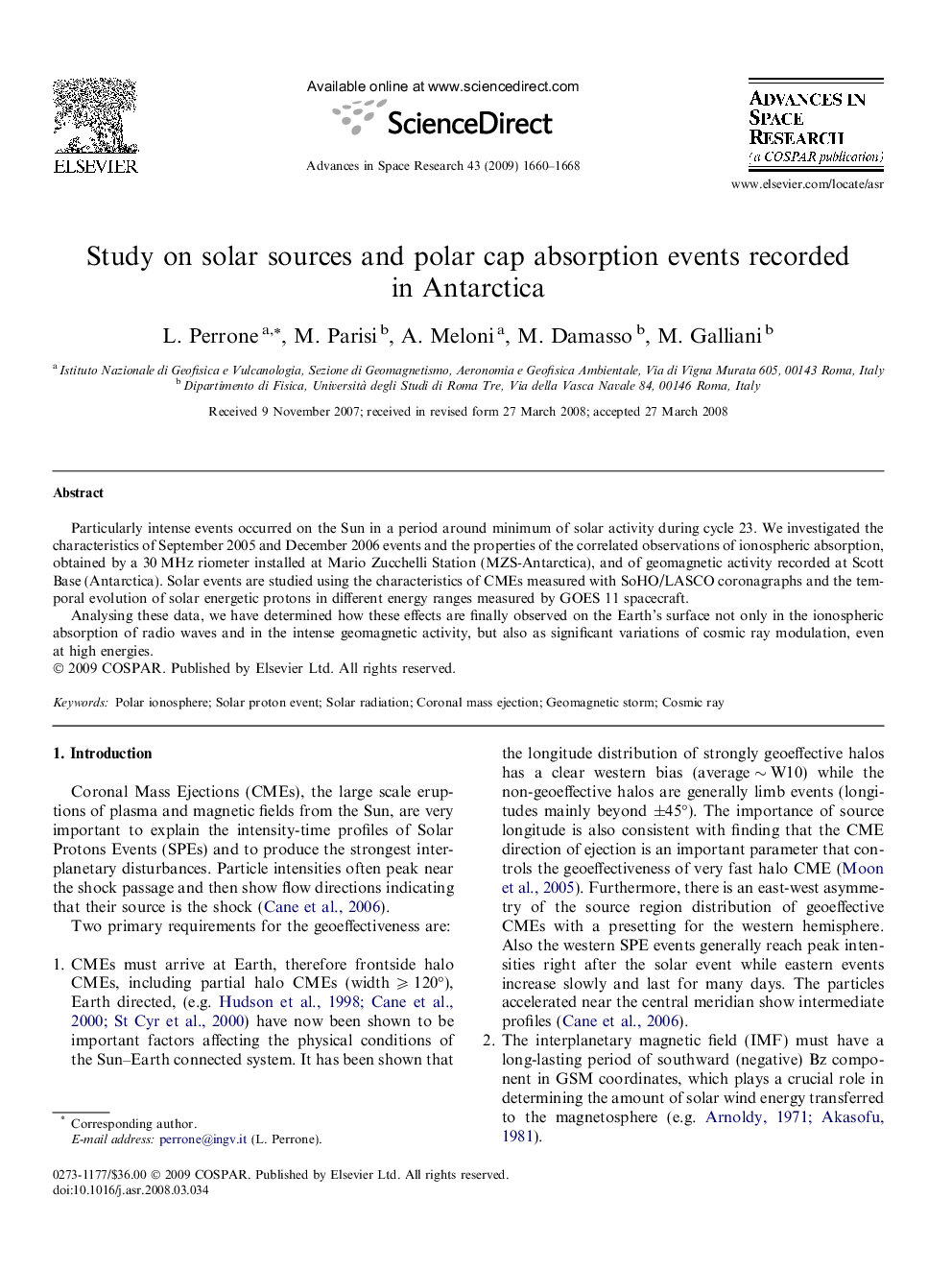 Study on solar sources and polar cap absorption events recorded in Antarctica