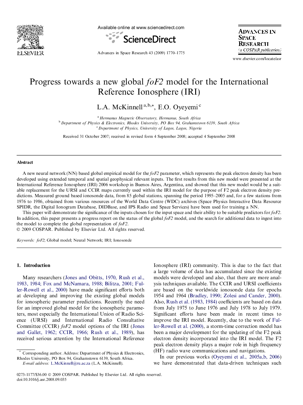 Progress towards a new global foF2 model for the International Reference Ionosphere (IRI)