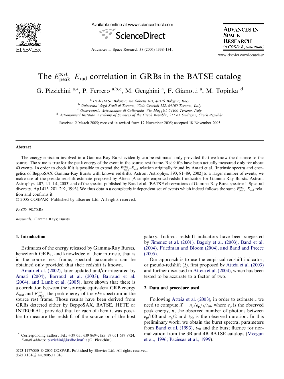 The Epeakrest-Erad correlation in GRBs in the BATSE catalog