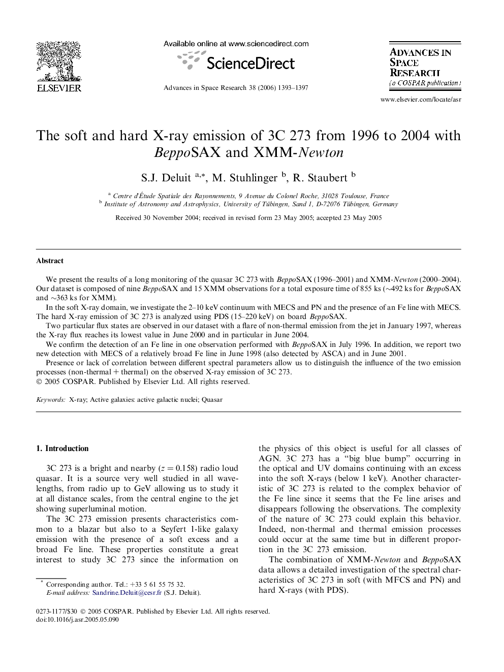 The soft and hard X-ray emission of 3C 273 from 1996 to 2004 with BeppoSAX and XMM-Newton