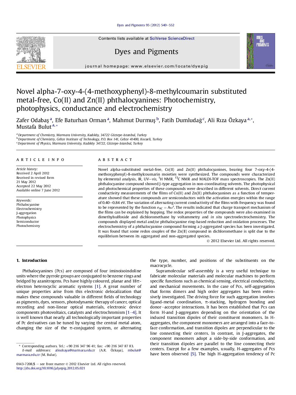 Novel alpha-7-oxy-4-(4-methoxyphenyl)-8-methylcoumarin substituted metal-free, Co(II) and Zn(II) phthalocyanines: Photochemistry, photophysics, conductance and electrochemistry