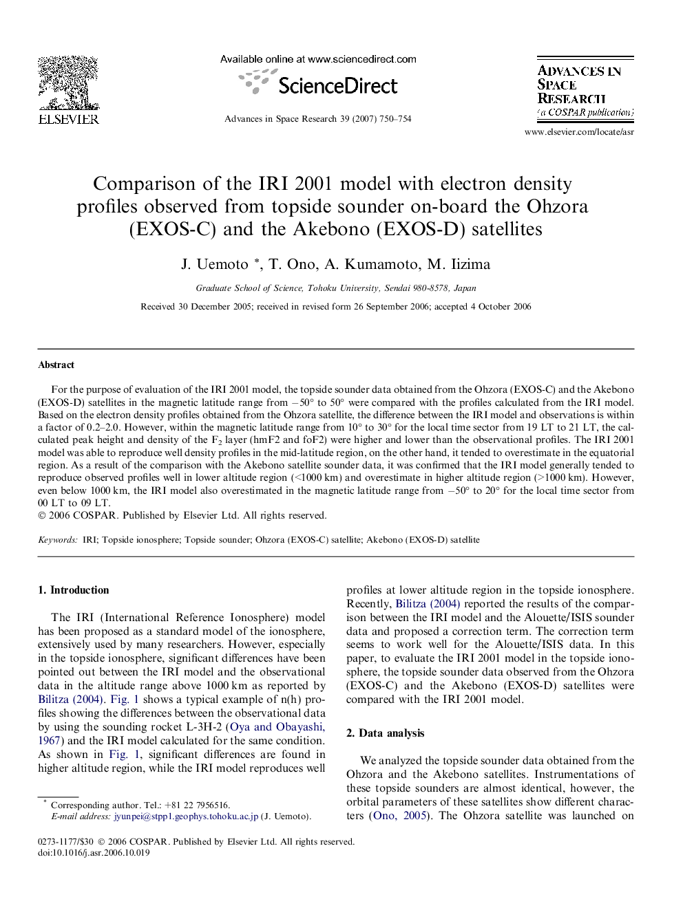 Comparison of the IRI 2001 model with electron density profiles observed from topside sounder on-board the Ohzora (EXOS-C) and the Akebono (EXOS-D) satellites