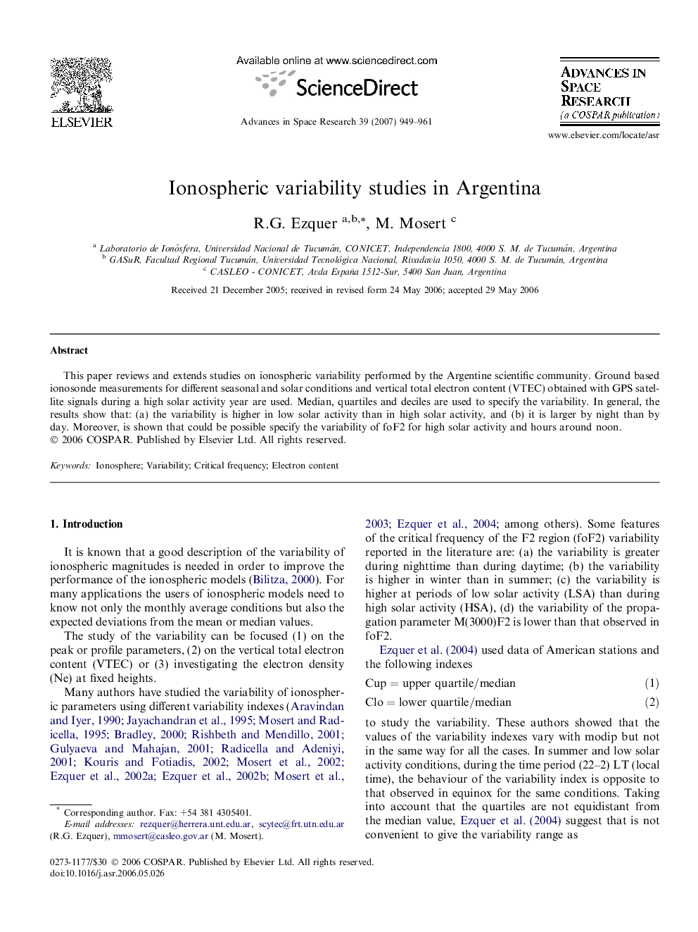 Ionospheric variability studies in Argentina