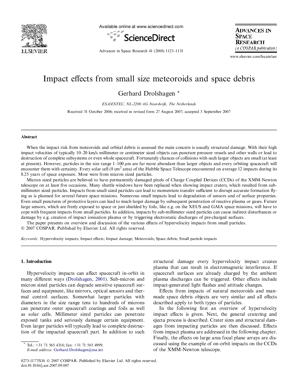 Impact effects from small size meteoroids and space debris