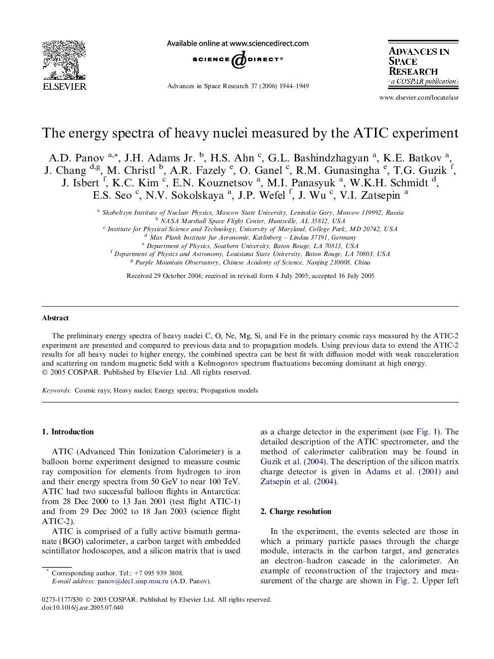 The energy spectra of heavy nuclei measured by the ATIC experiment