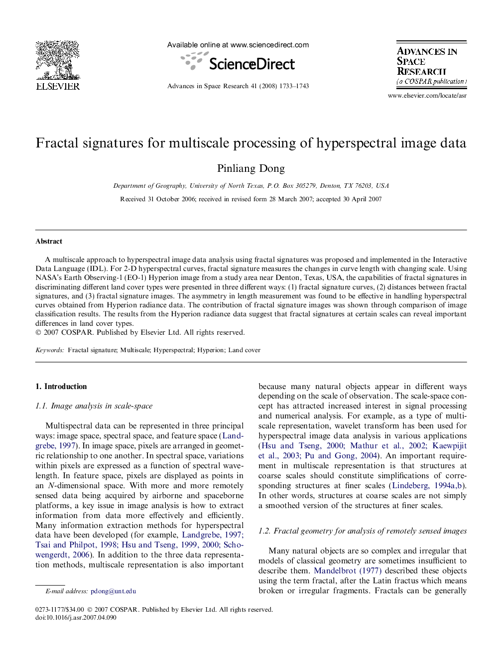 Fractal signatures for multiscale processing of hyperspectral image data