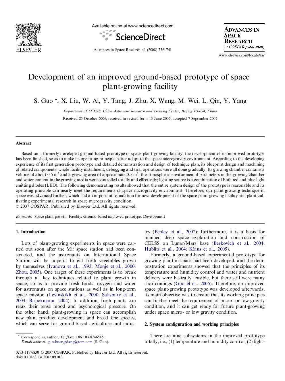 Development of an improved ground-based prototype of space plant-growing facility