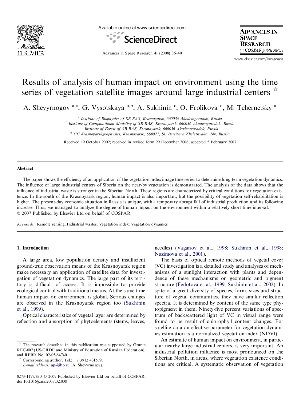 Results of analysis of human impact on environment using the time series of vegetation satellite images around large industrial centers 