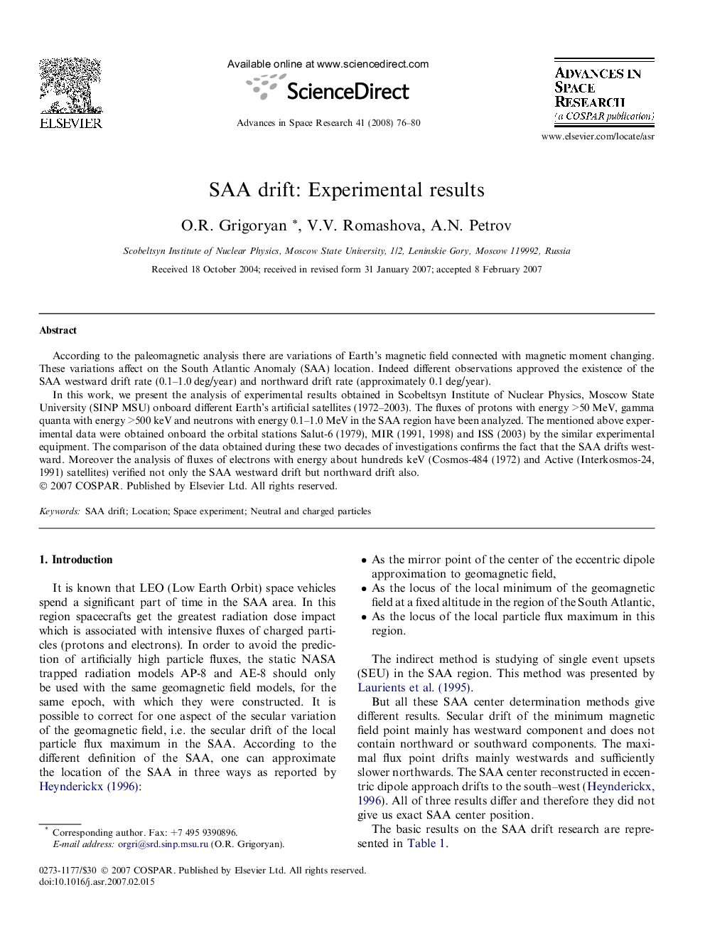 SAA drift: Experimental results