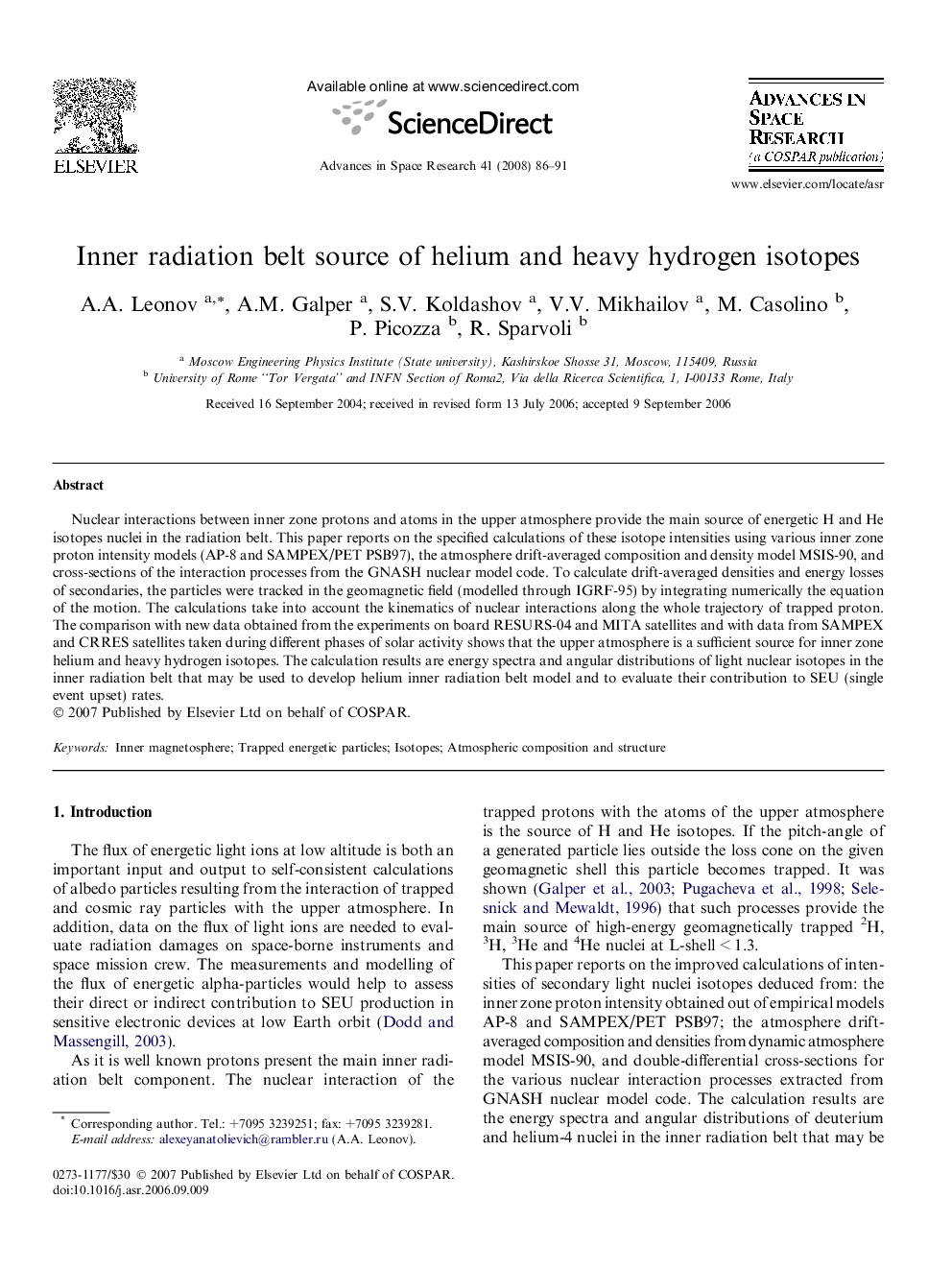 Inner radiation belt source of helium and heavy hydrogen isotopes