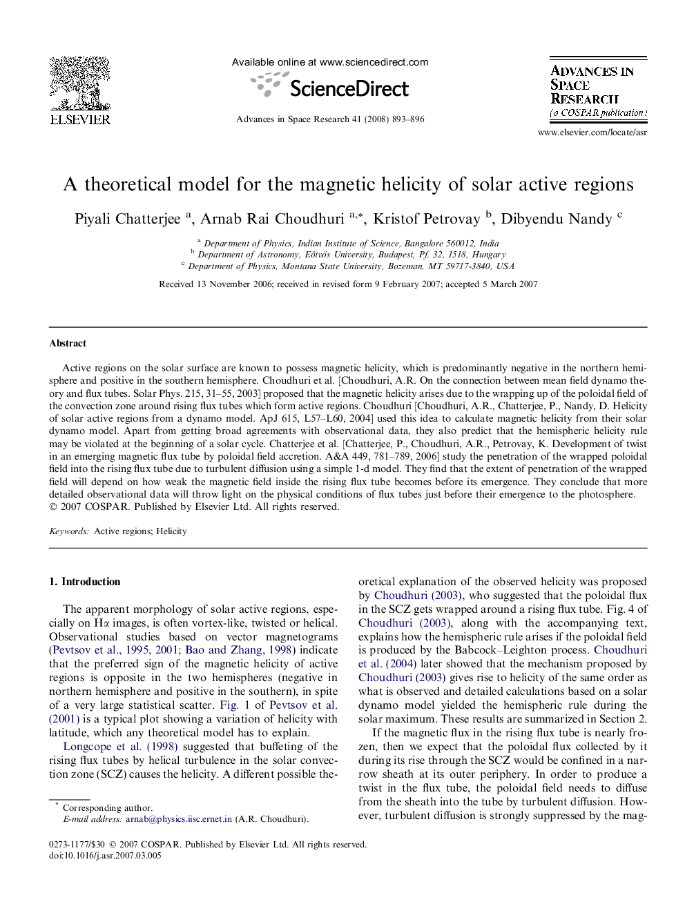 A theoretical model for the magnetic helicity of solar active regions