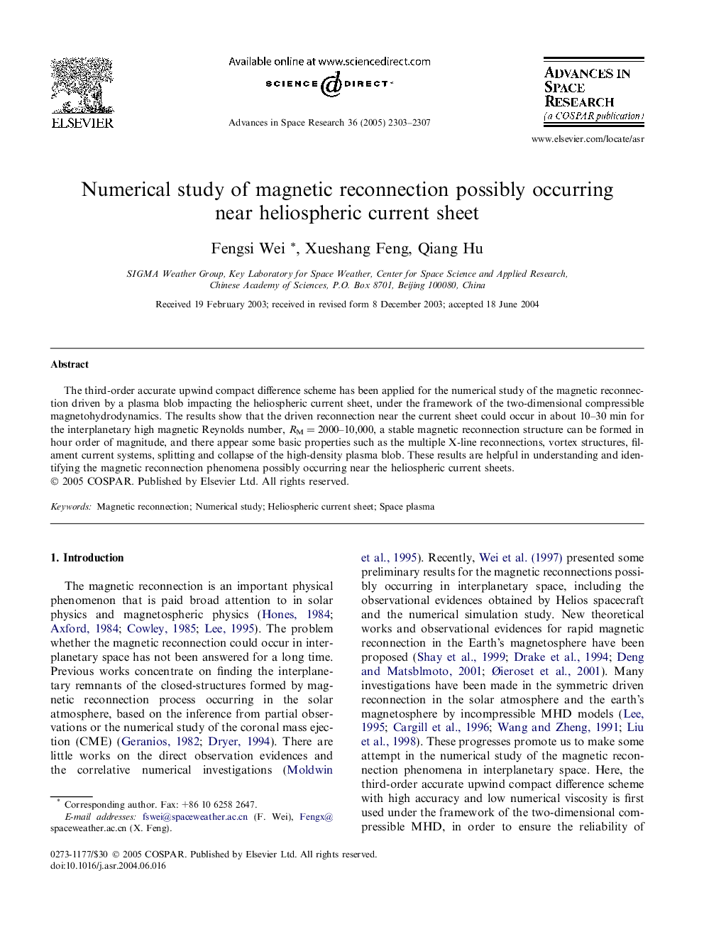 Numerical study of magnetic reconnection possibly occurring near heliospheric current sheet