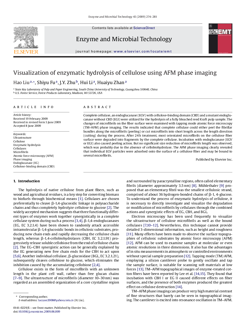 Visualization of enzymatic hydrolysis of cellulose using AFM phase imaging