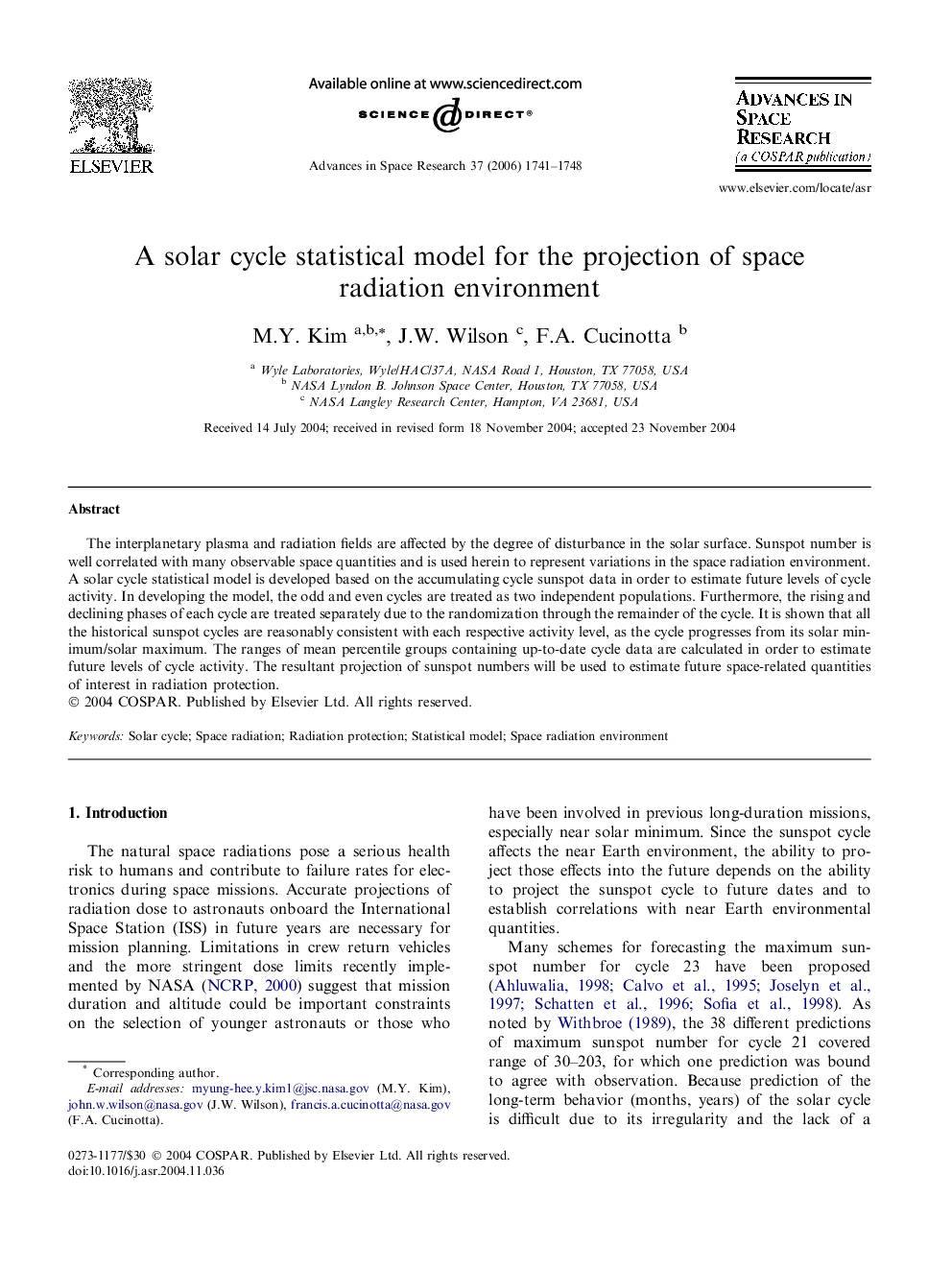 A solar cycle statistical model for the projection of space radiation environment