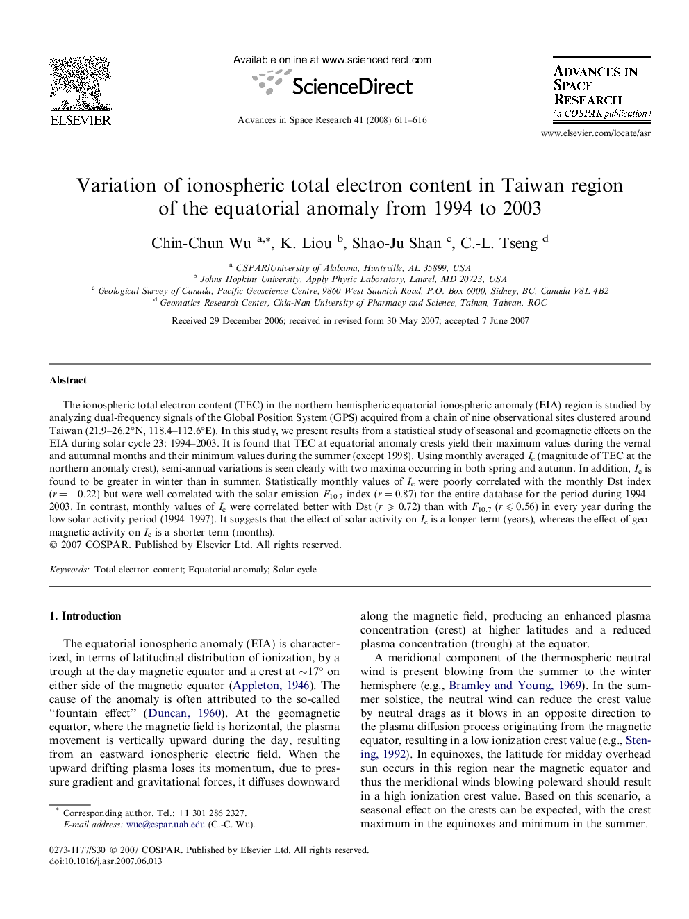 Variation of ionospheric total electron content in Taiwan region of the equatorial anomaly from 1994 to 2003