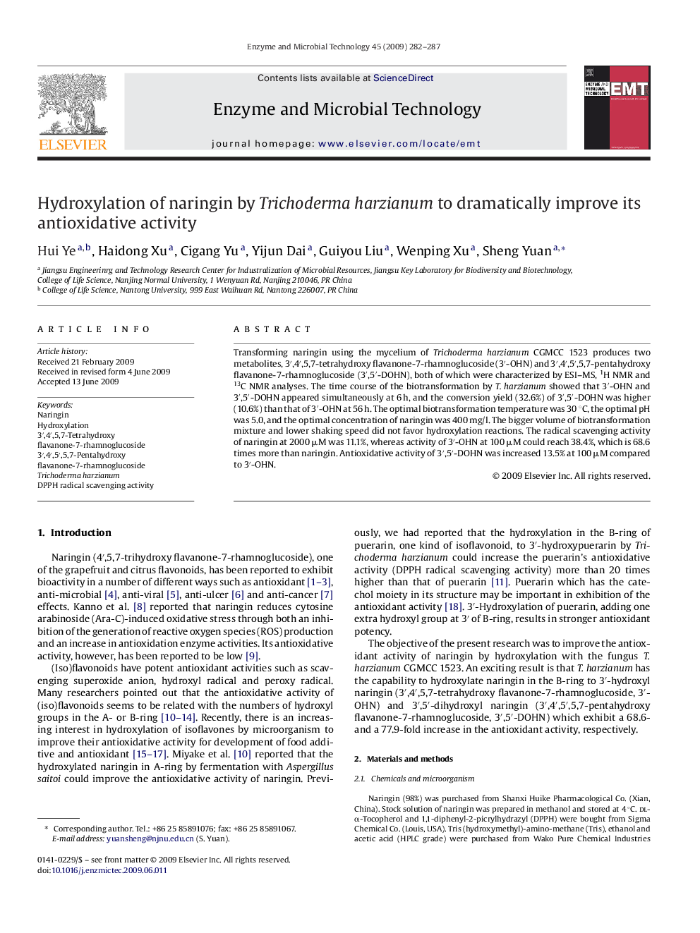 Hydroxylation of naringin by Trichoderma harzianum to dramatically improve its antioxidative activity