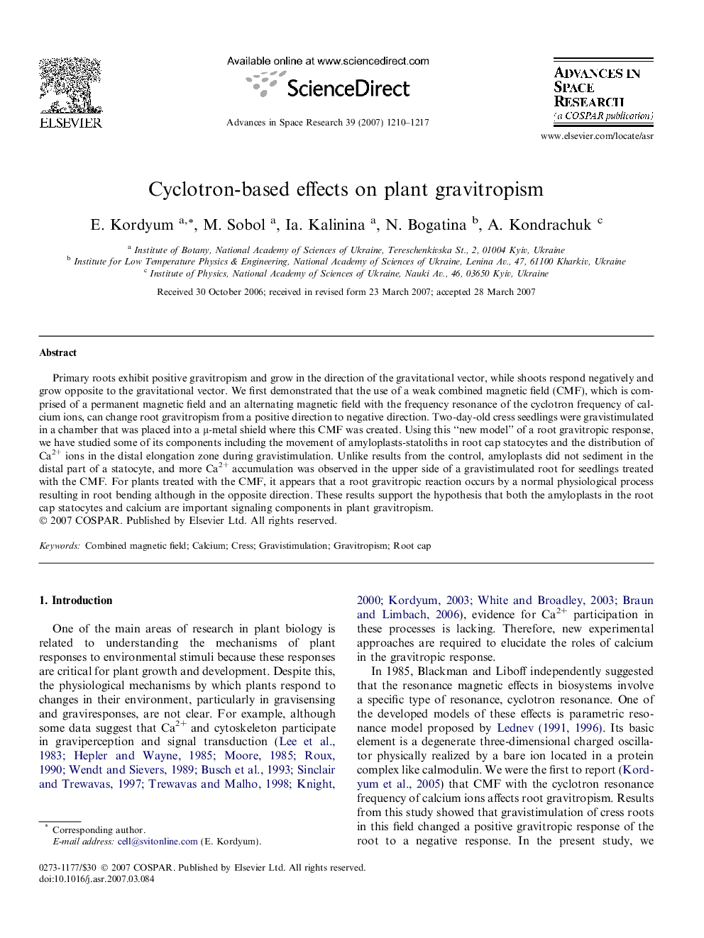 Cyclotron-based effects on plant gravitropism