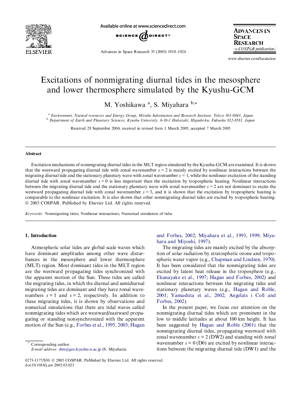 Excitations of nonmigrating diurnal tides in the mesosphere and lower thermosphere simulated by the Kyushu-GCM