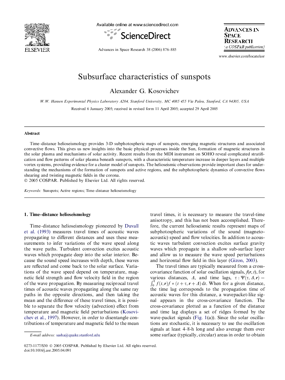 Subsurface characteristics of sunspots