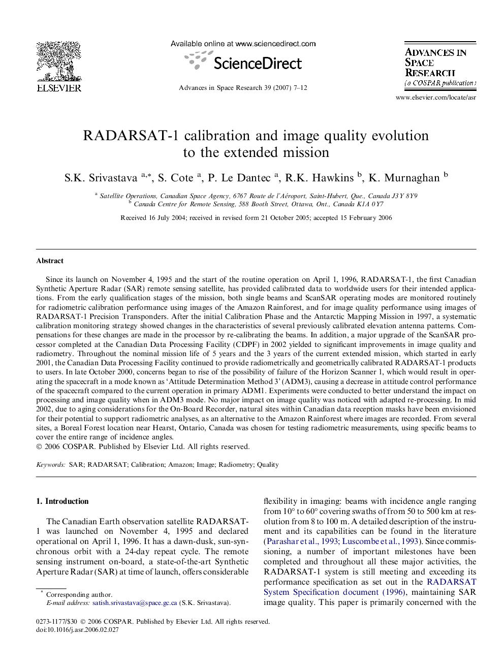 RADARSAT-1 calibration and image quality evolution to the extended mission