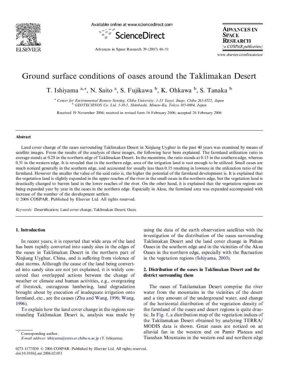 Ground surface conditions of oases around the Taklimakan Desert