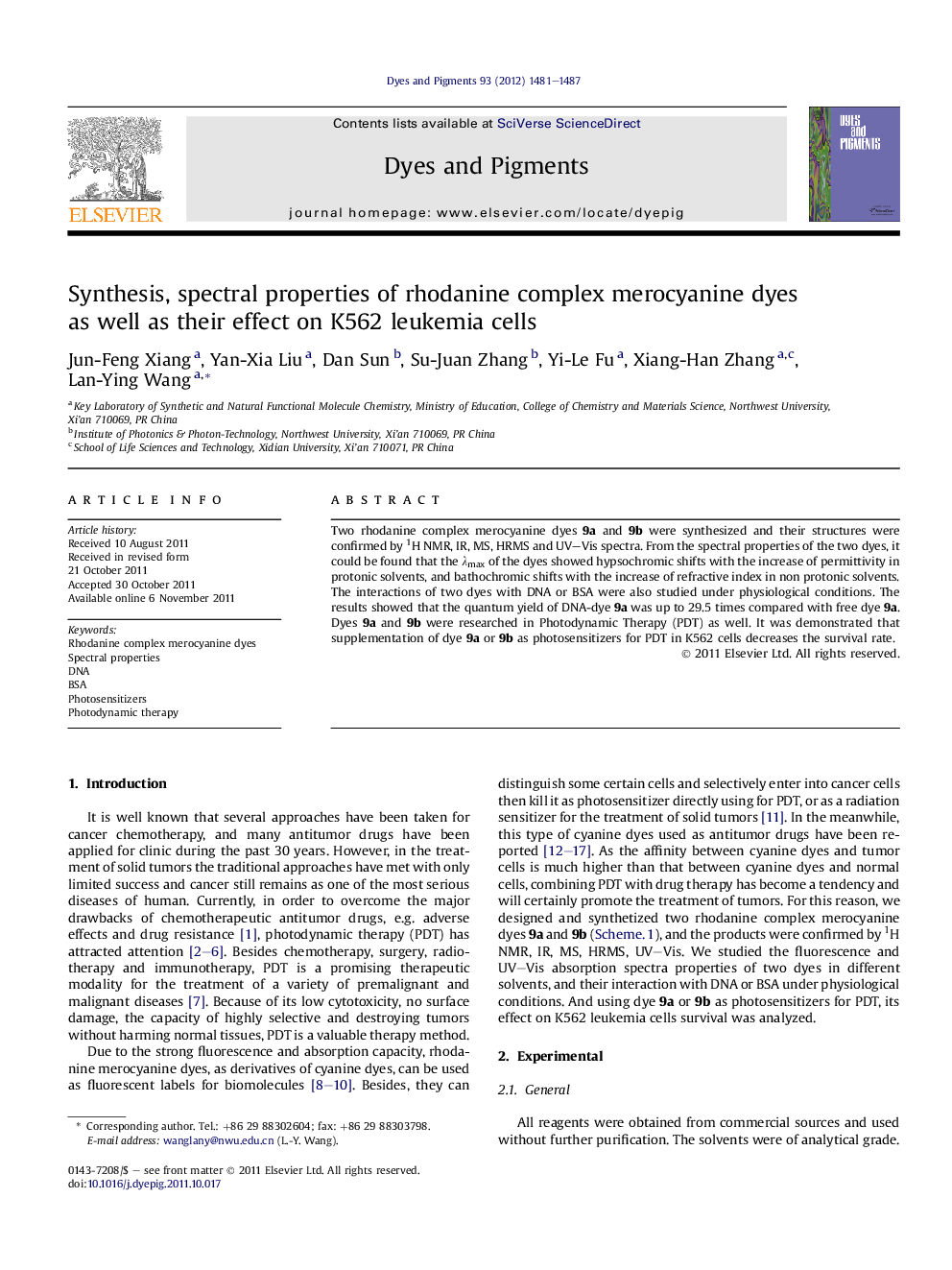 Synthesis, spectral properties of rhodanine complex merocyanine dyes as well as their effect on K562 leukemia cells