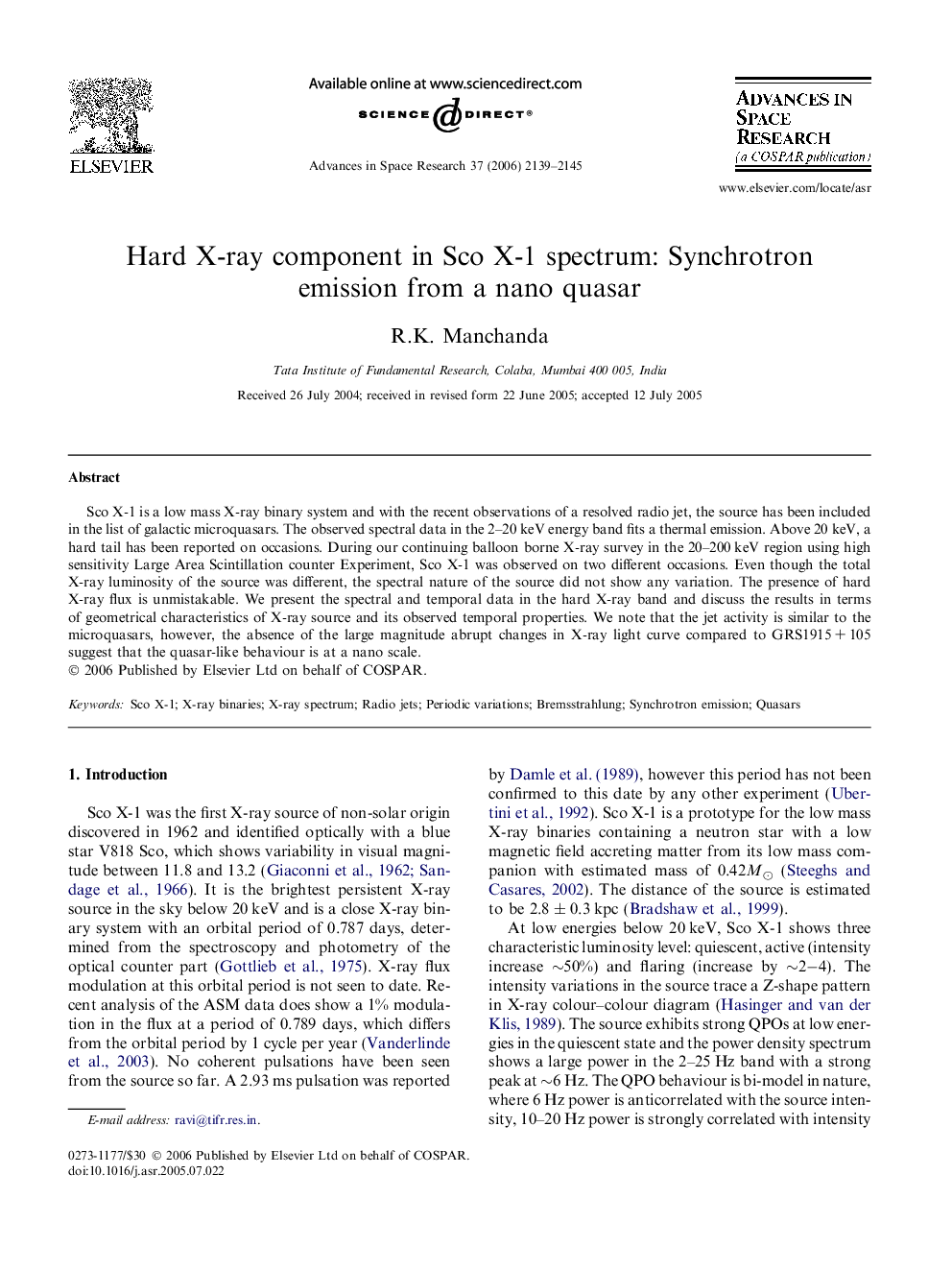 Hard X-ray component in Sco X-1 spectrum: Synchrotron emission from a nano quasar