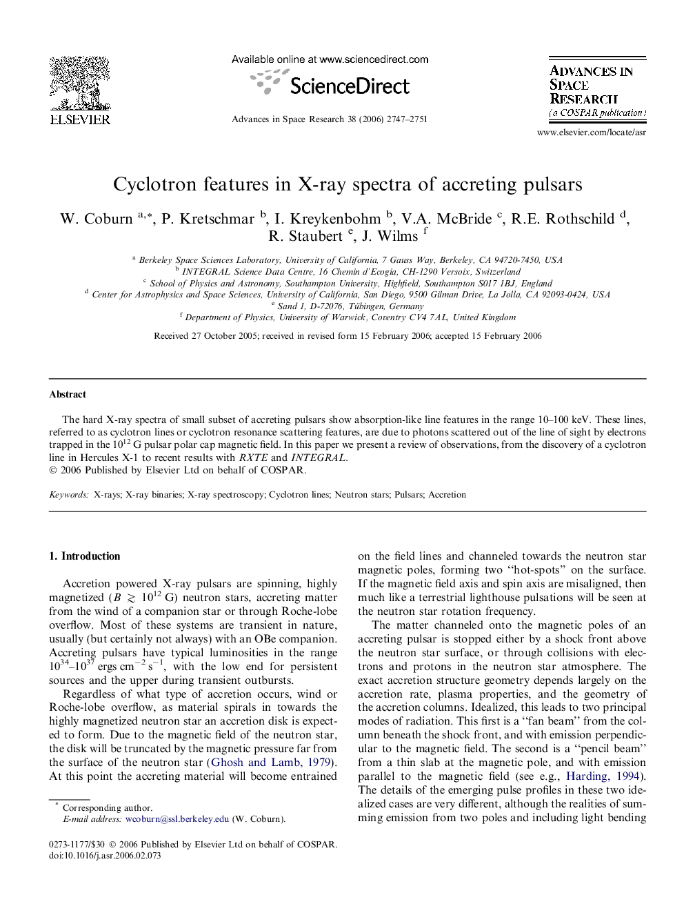 عکس صفحه اول مقاله: Cyclotron features in X-ray spectra of accreting pulsars Cyclotron features in X-ray spectra of accreting pulsars