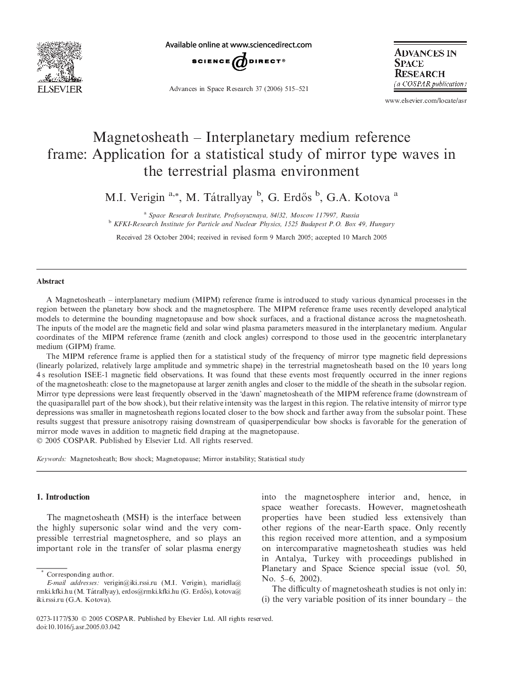 Magnetosheath – Interplanetary medium reference frame: Application for a statistical study of mirror type waves in the terrestrial plasma environment