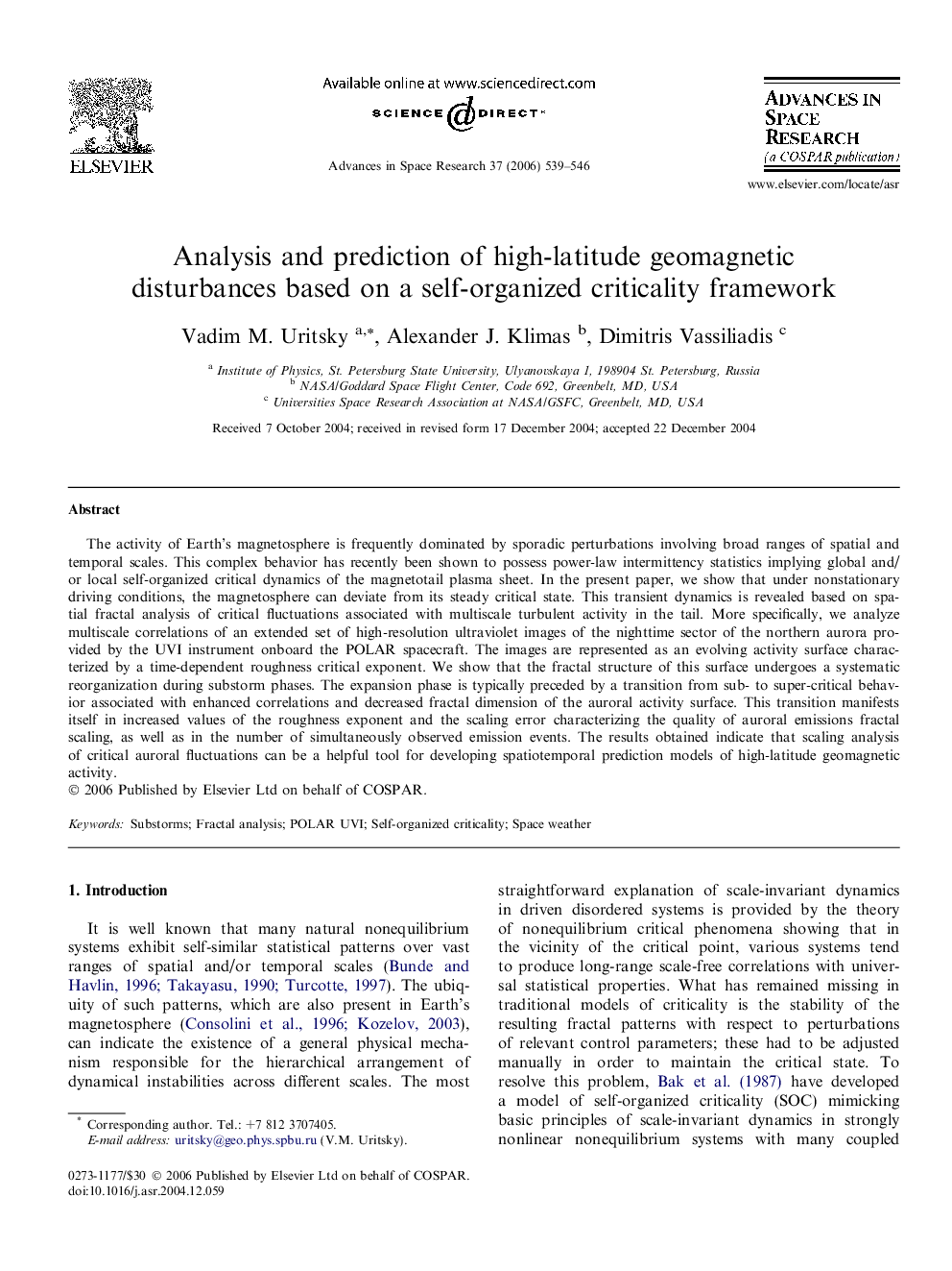 Analysis and prediction of high-latitude geomagnetic disturbances based on a self-organized criticality framework