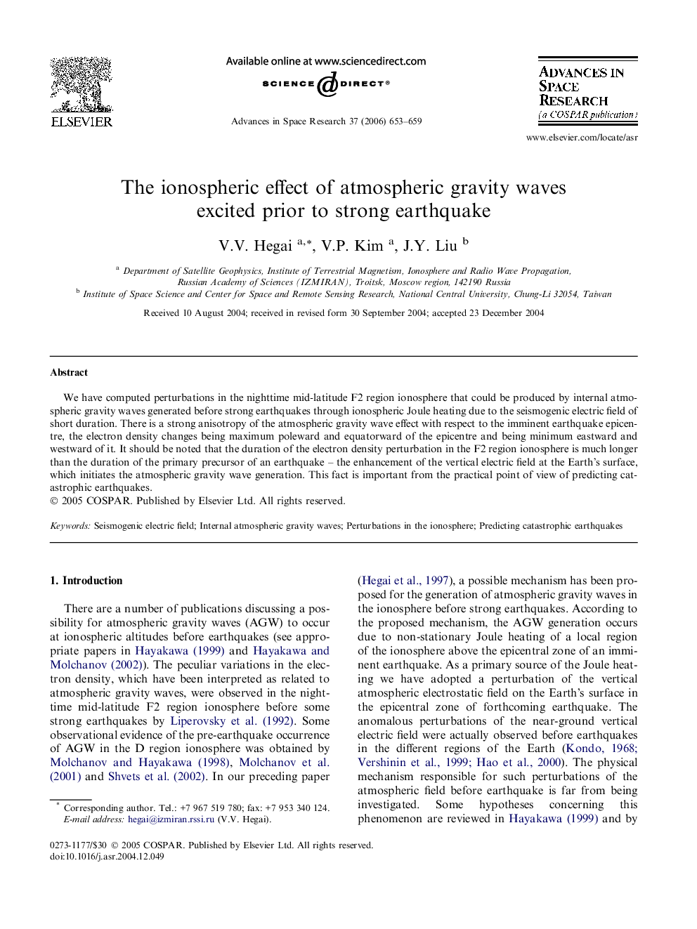 The ionospheric effect of atmospheric gravity waves excited prior to strong earthquake