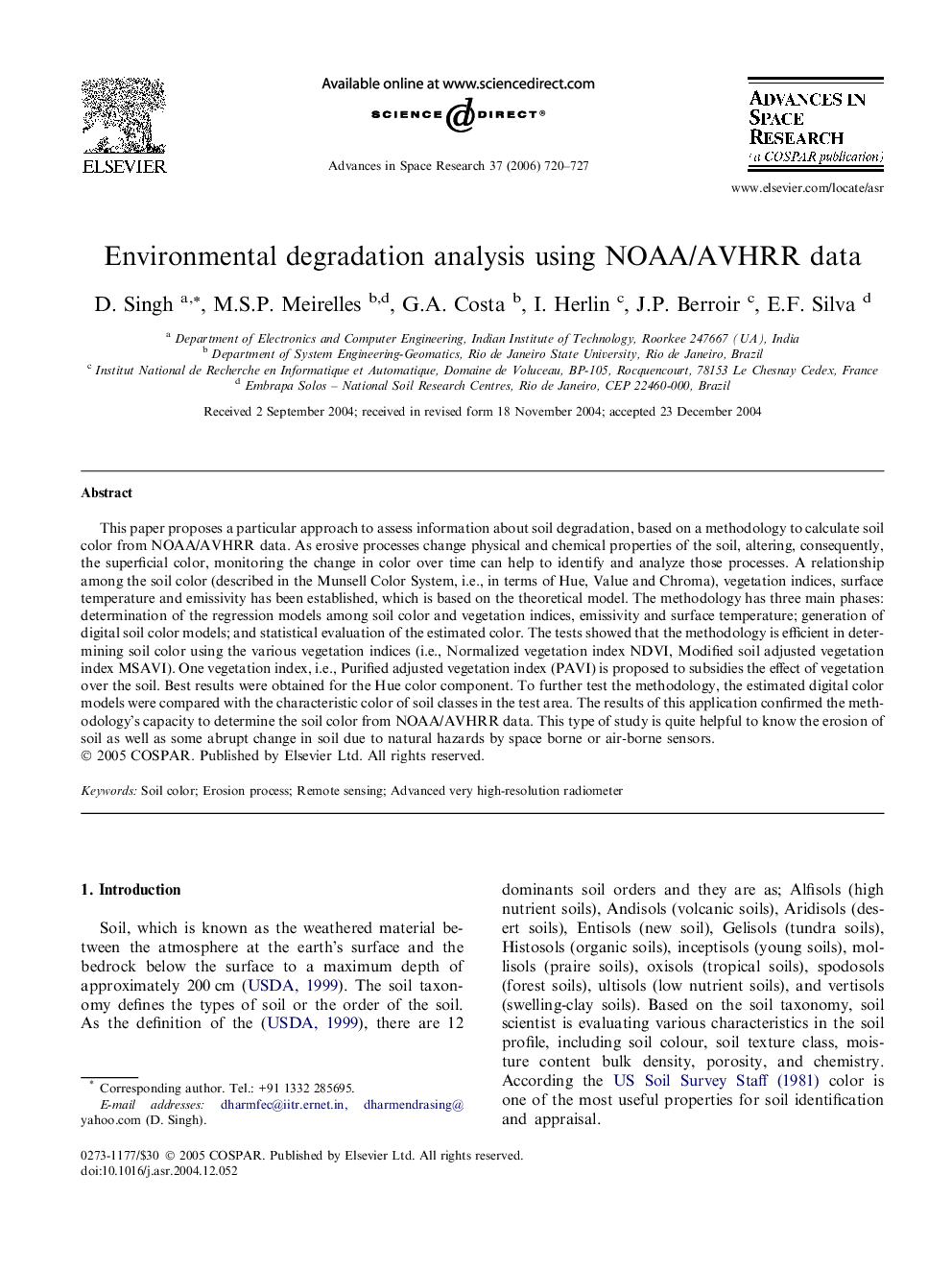 Environmental degradation analysis using NOAA/AVHRR data