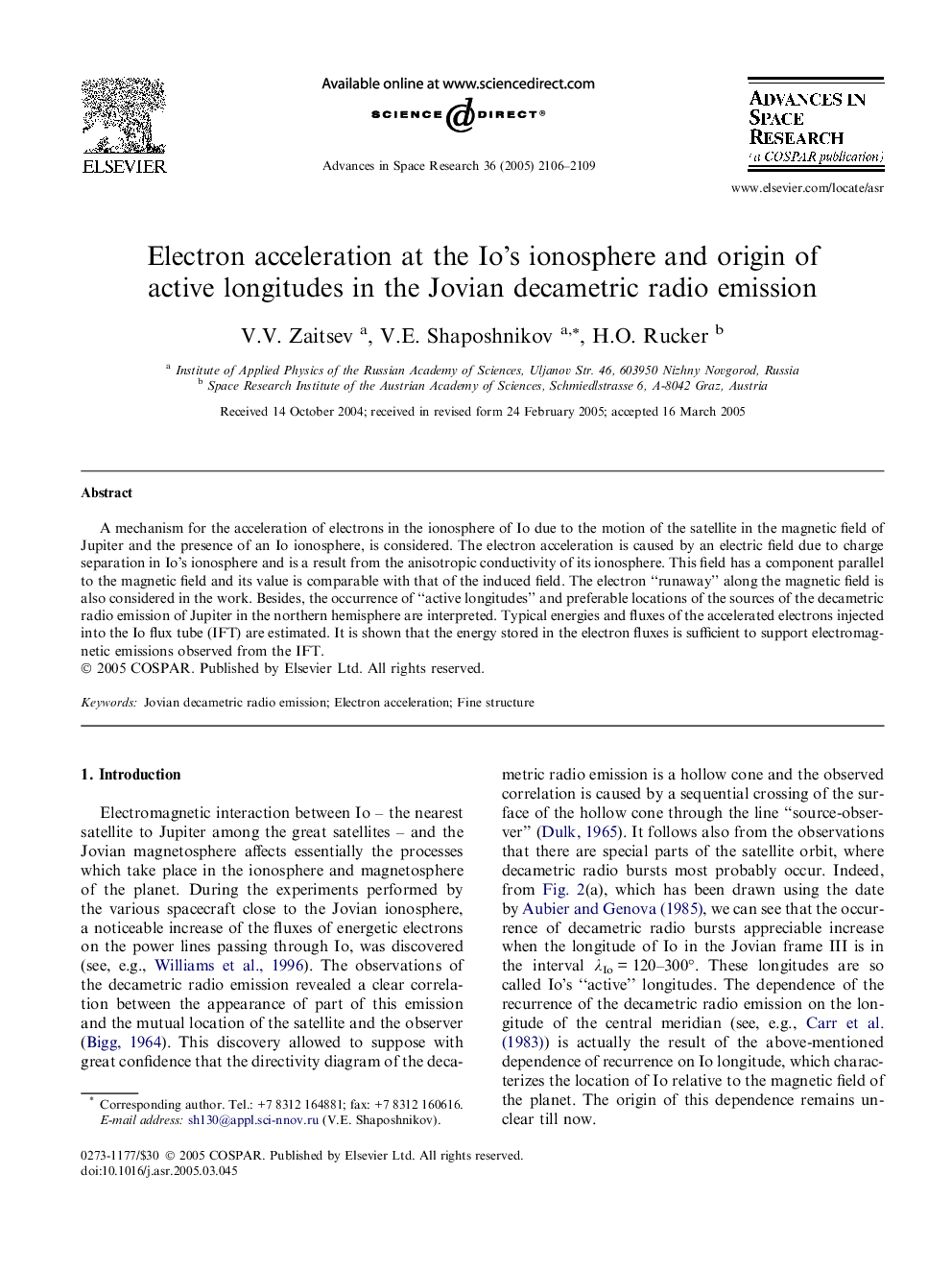 Electron acceleration at the Io’s ionosphere and origin of active longitudes in the Jovian decametric radio emission