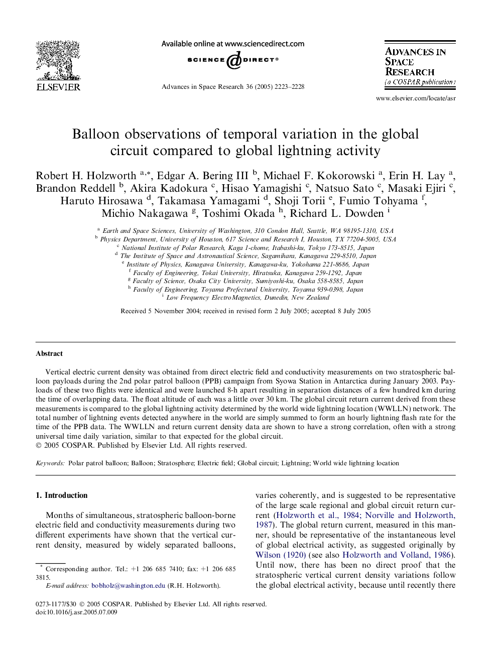 Balloon observations of temporal variation in the global circuit compared to global lightning activity