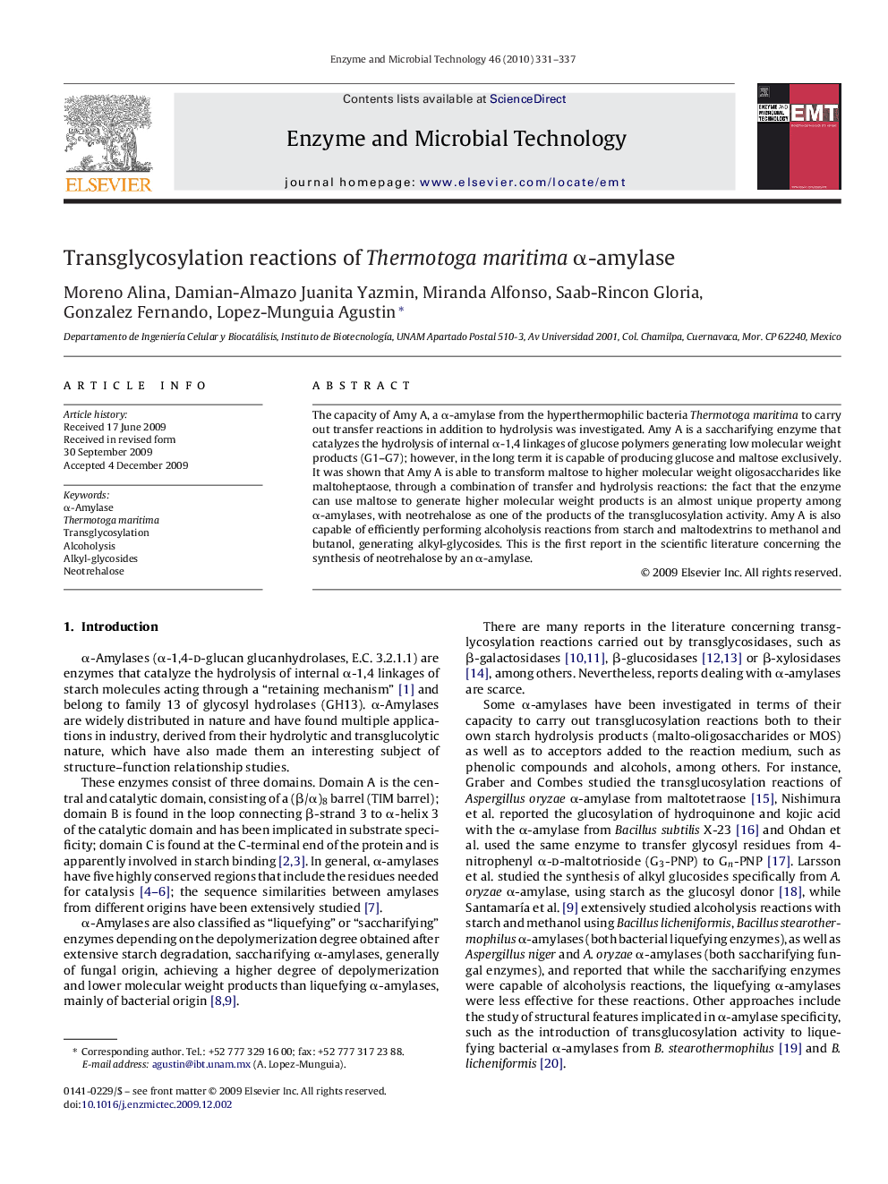 Transglycosylation reactions of Thermotoga maritima α-amylase