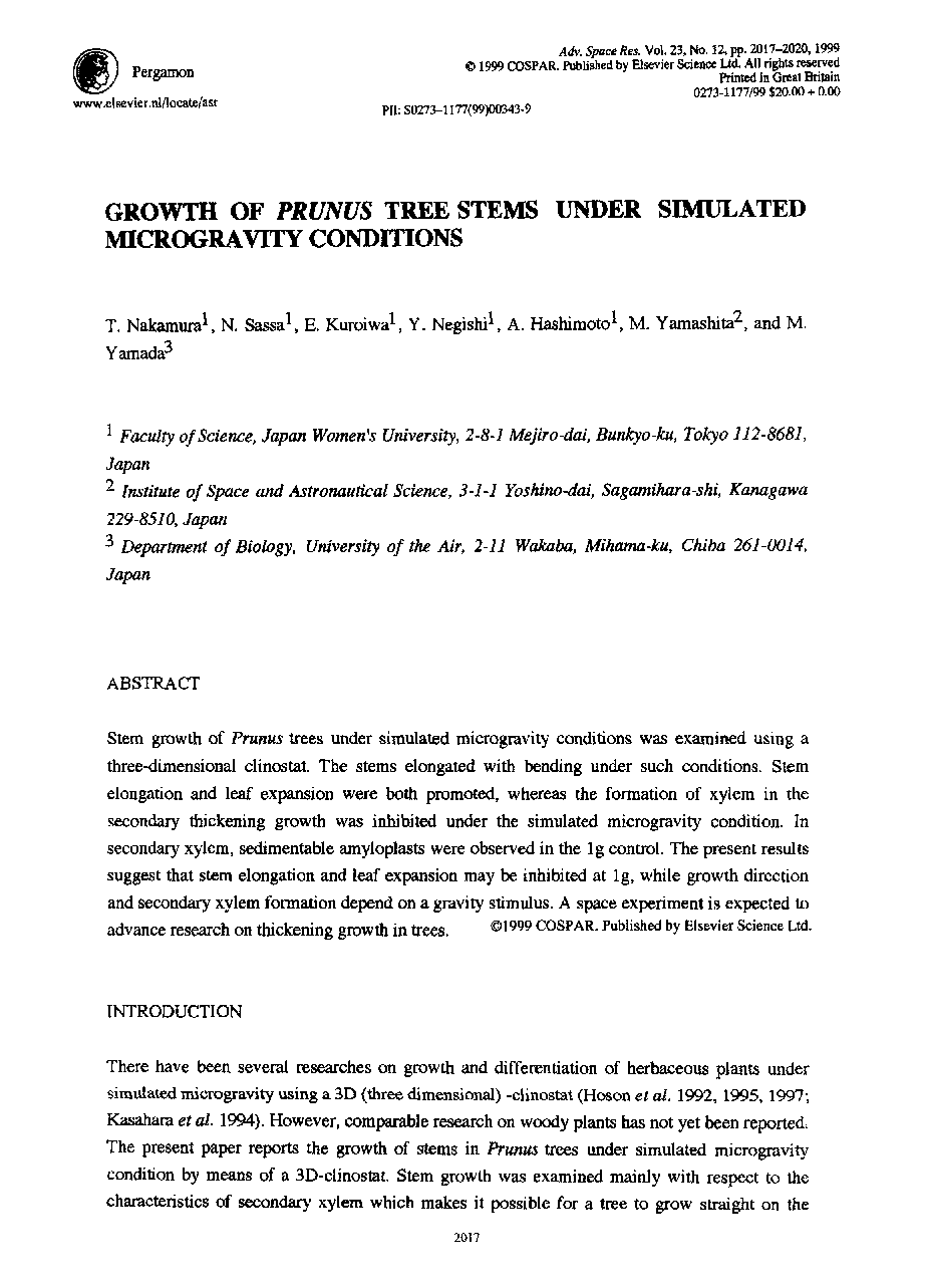 Growth of Prunus tree stems under simulated microgravity conditions