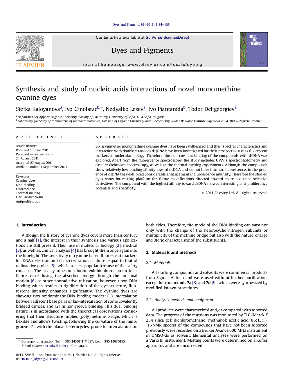 Synthesis and study of nucleic acids interactions of novel monomethine cyanine dyes