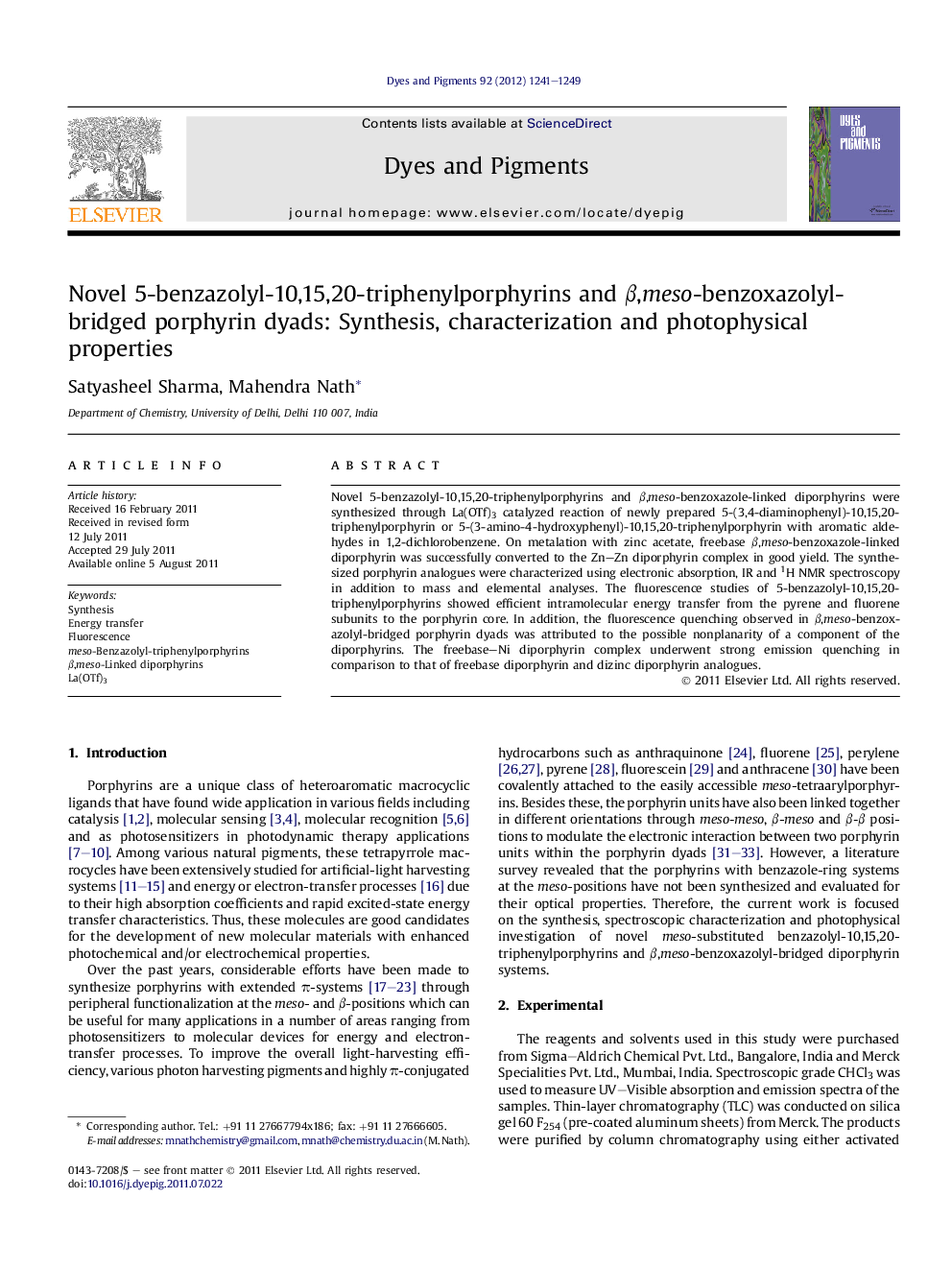 Novel 5-benzazolyl-10,15,20-triphenylporphyrins and β,meso-benzoxazolyl-bridged porphyrin dyads: Synthesis, characterization and photophysical properties