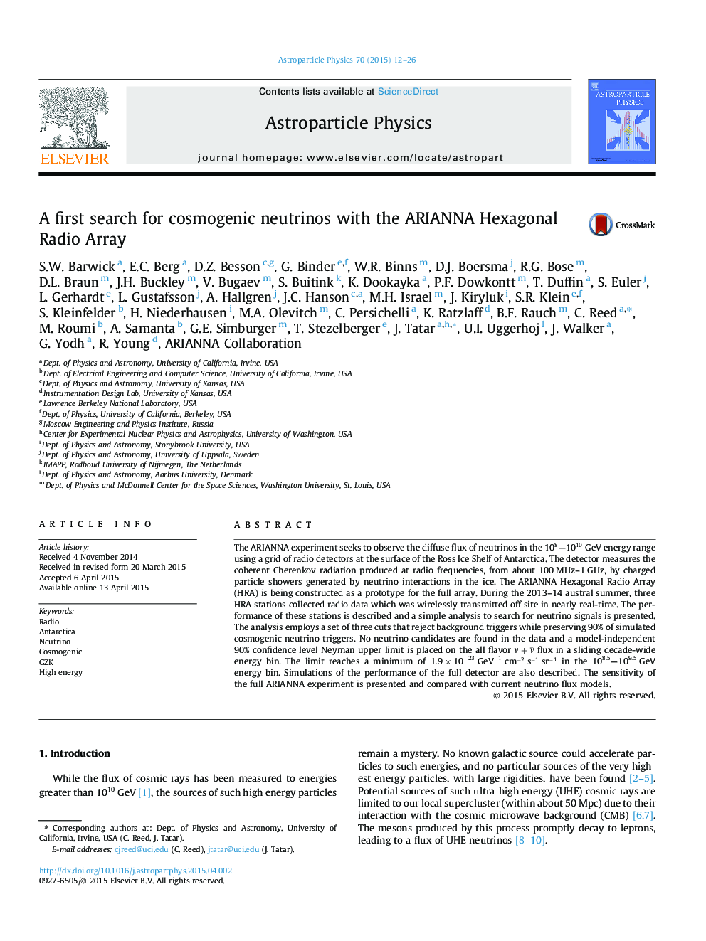 A first search for cosmogenic neutrinos with the ARIANNA Hexagonal Radio Array