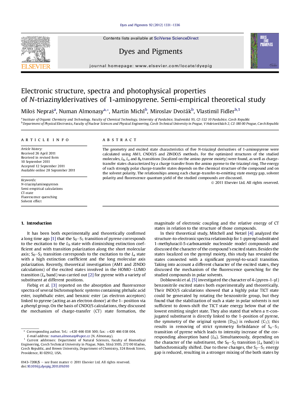 Electronic structure, spectra and photophysical properties of N-triazinylderivatives of 1-aminopyrene. Semi-empirical theoretical study