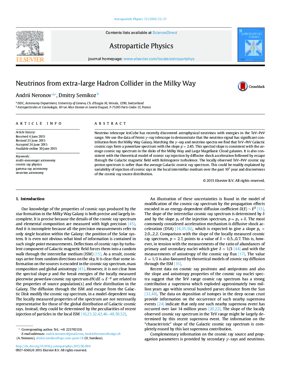 Neutrinos from extra-large Hadron Collider in the Milky Way