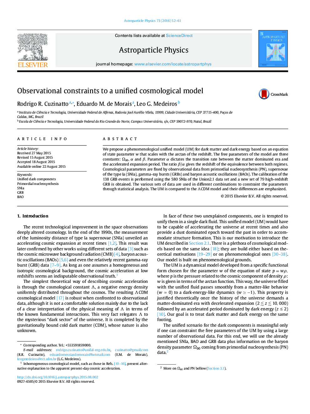 Observational constraints to a unified cosmological model