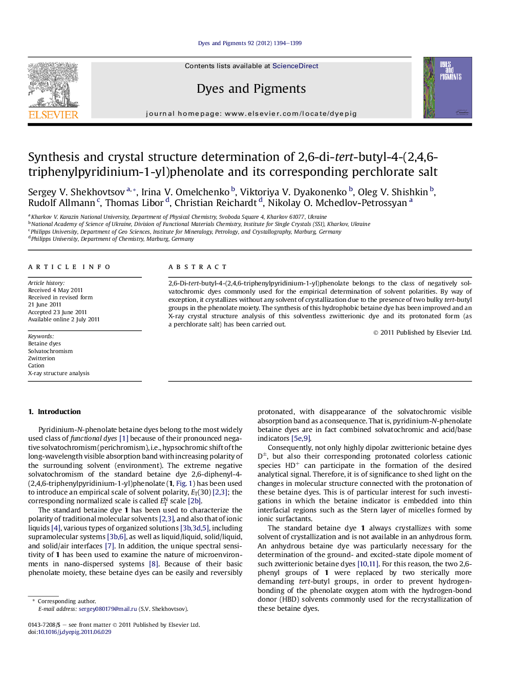 Synthesis and crystal structure determination of 2,6-di-tert-butyl-4-(2,4,6-triphenylpyridinium-1-yl)phenolate and its corresponding perchlorate salt