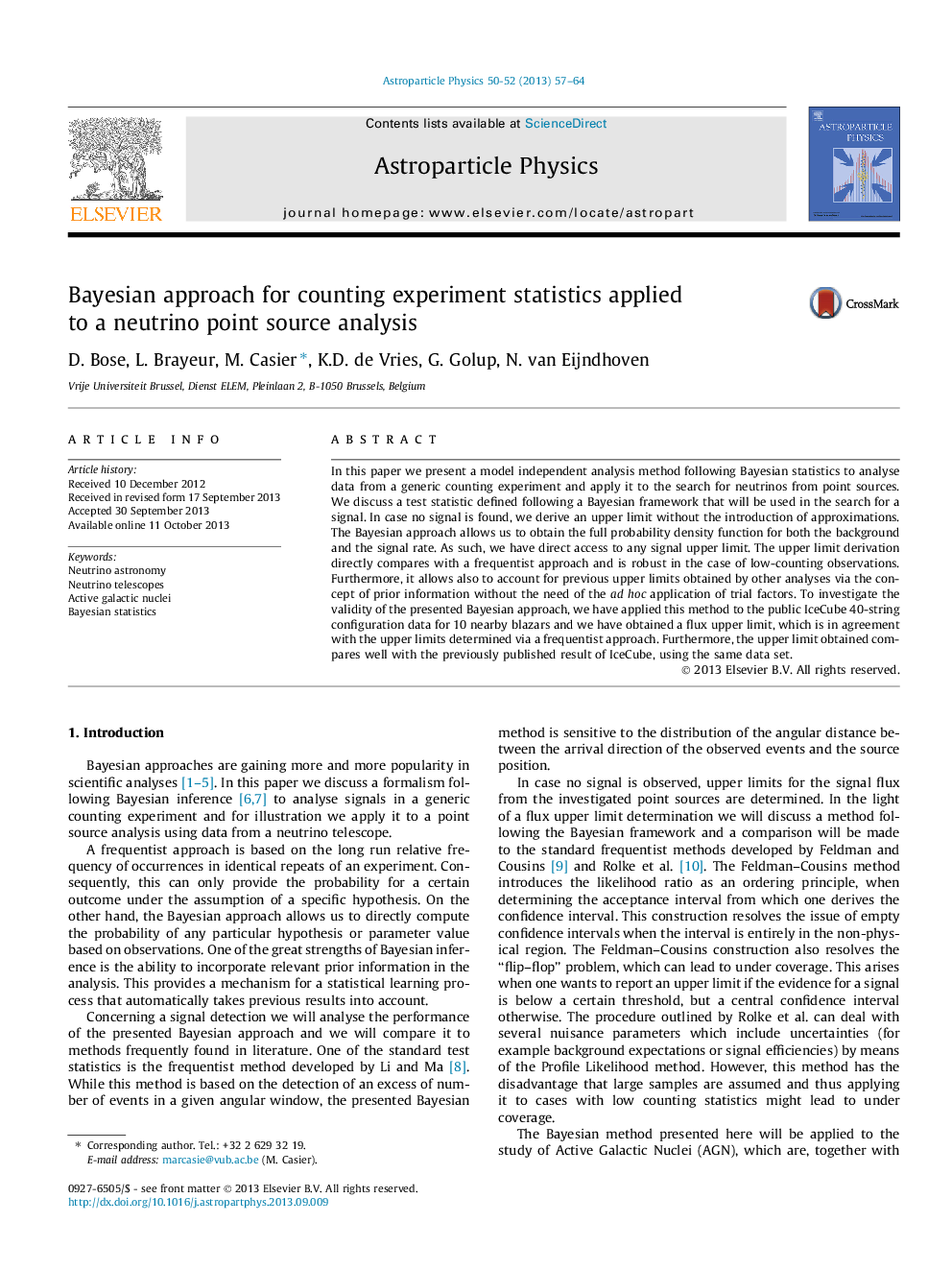 Bayesian approach for counting experiment statistics applied to a neutrino point source analysis