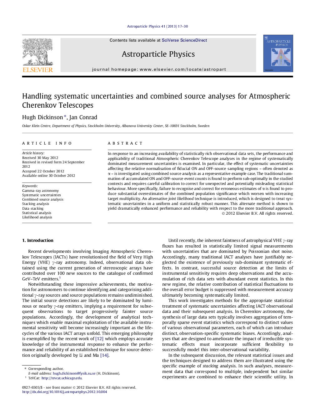 Handling systematic uncertainties and combined source analyses for Atmospheric Cherenkov Telescopes